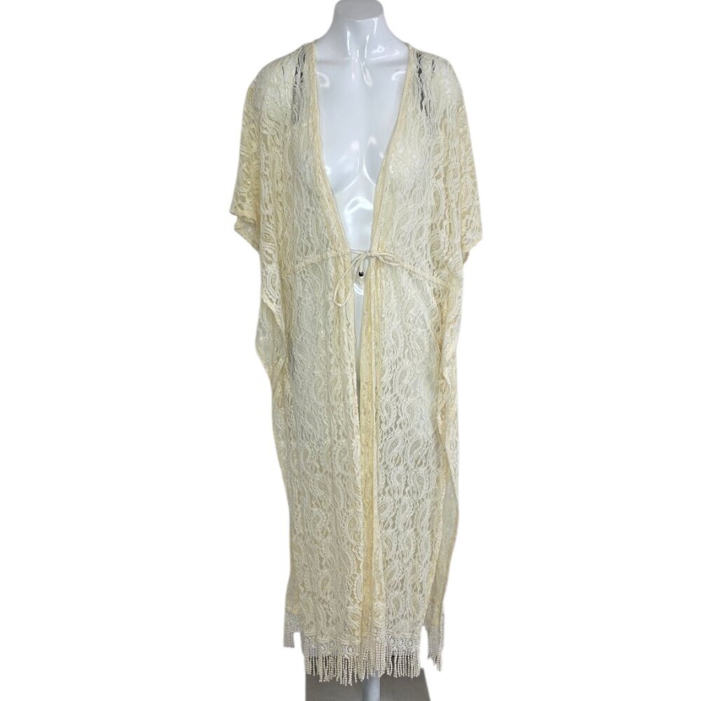 Forever 21 Sheer Lace Bikini Cover Up Vacation Dress, Cream, Size M